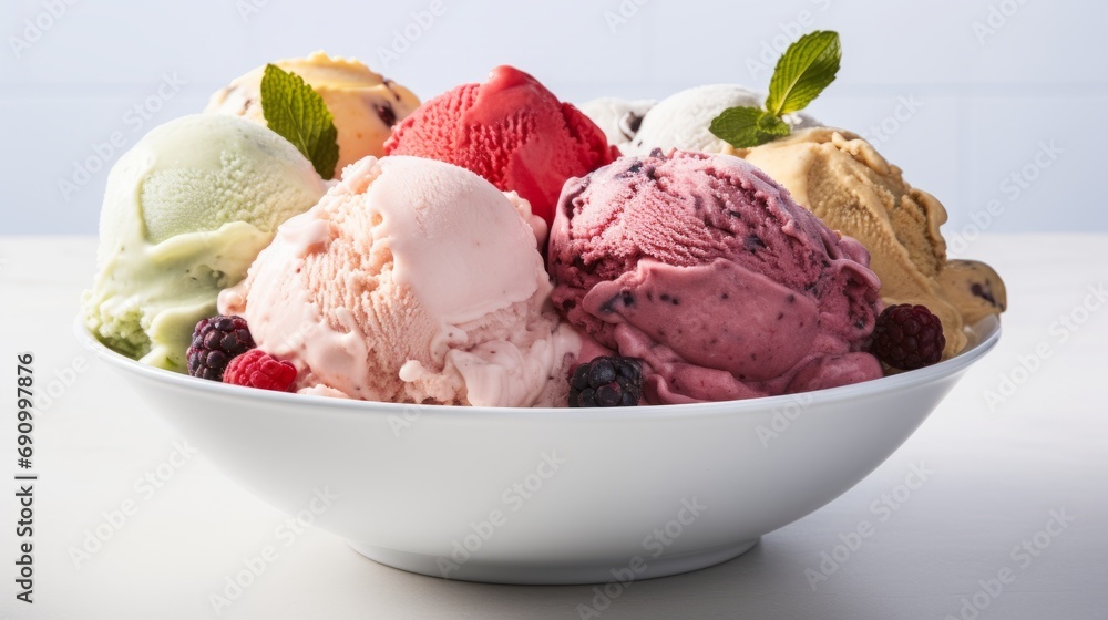 Assorted Flavors of Italian Gelato in a White Bowl AI Generated Assorted Flavors of Italian Gelato in a White Bowl AI Generated