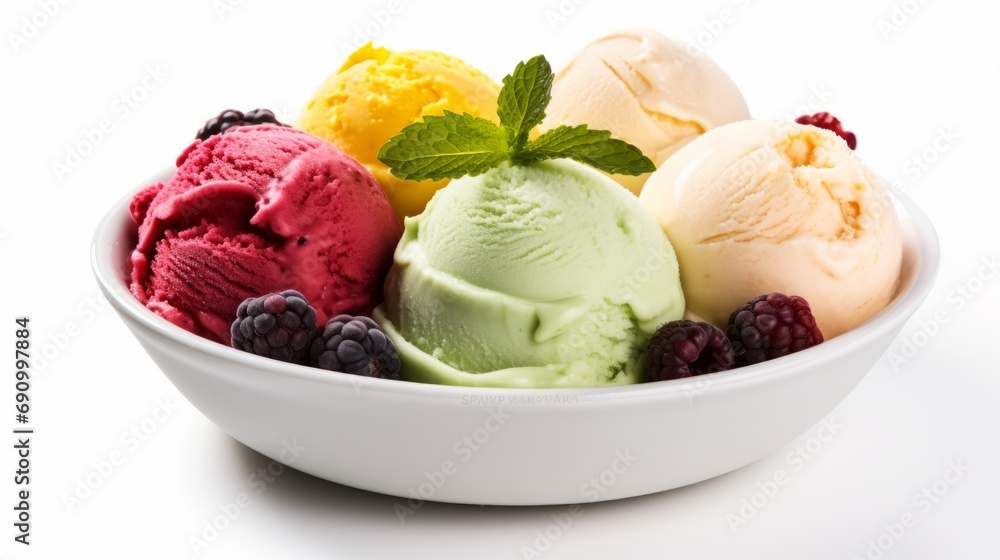 Assorted Flavors of Italian Gelato in a White Bowl AI Generated Assorted Flavors of Italian Gelato in a White Bowl AI Generated