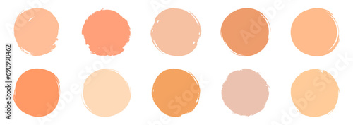Collection of Peach Fuzz Color of the year ink brush circles. Vector set of neutral colored oriental terracotta hand drawn artistic design elements for sale promotion, social media, highlights