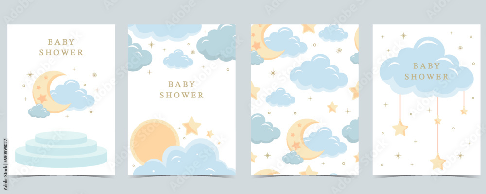 Baby shower invitation card for boy with balloon, cloud,sky, blue Baby shower invitation card for boy with balloon, cloud,sky, blue