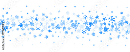 Snowflakes vector background. Winter holiday decor with blue crystal elements. Graphic icy frame isolated on white backdrop.