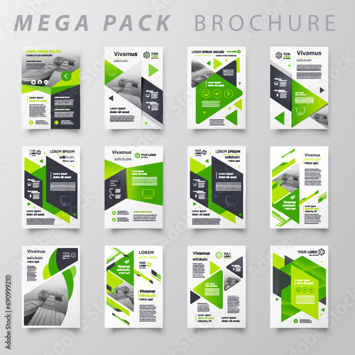Mega pack Brochure design template flyer set, abstract business brochure size A4 template, creative cover, trend brochure set green color