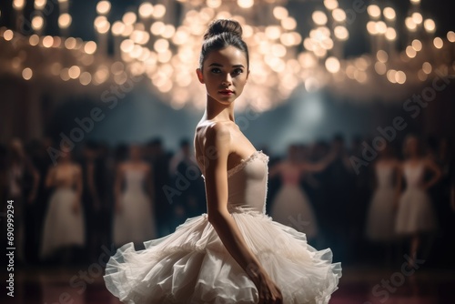 Asian ballerina girl is performing on stage.