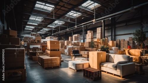 Furniture being stored in a warehouse. © visoot