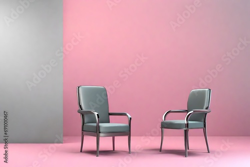 3d steel chair colour is gray outstanding view background is pink.