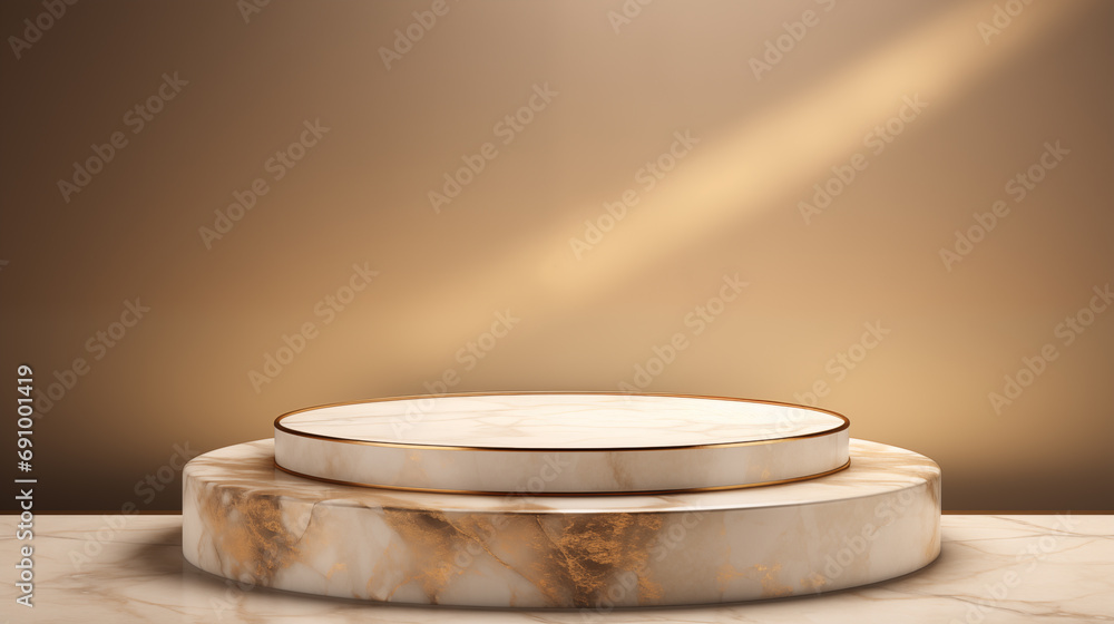 Circular Marble and Gold Texture podium . Background for cosmetic product branding Circular Marble and Gold Texture podium . Background for cosmetic product branding