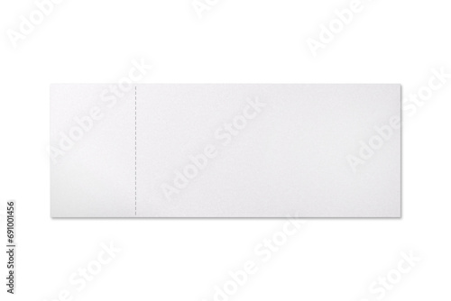 Blank White Event Ticket mockup isolated. 3D Rendering.