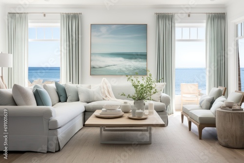 Beachy vibes with light, airy curtains and a coastal 