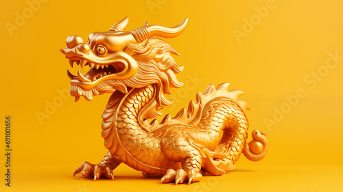 Golden Chinese dragon on a yellow background,Chinese newyear background