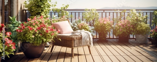 Beautiful balcony or terrace with wooden floor