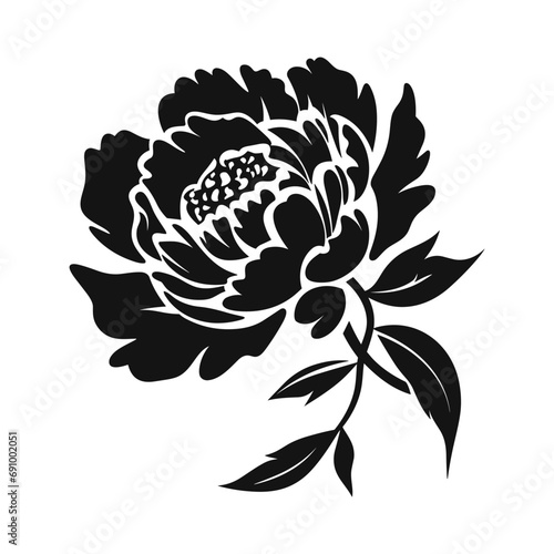 A Peony Flower Vector Silhouette isolated on a white background