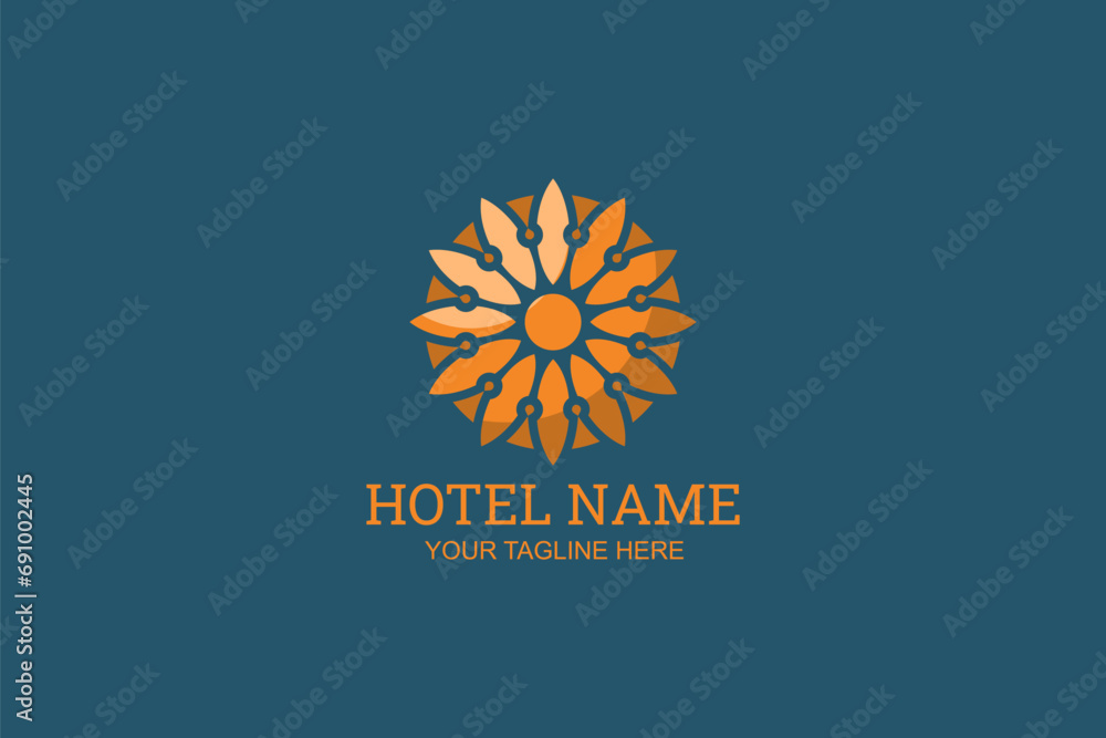 Fototapeta premium Flower hotel Logo Vector Illustration. Suitable for business company, modern company, etc.