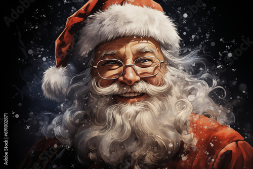 Santa claus illustration, black background, AI generate © Denis