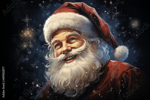Santa claus illustration, black background, AI generate