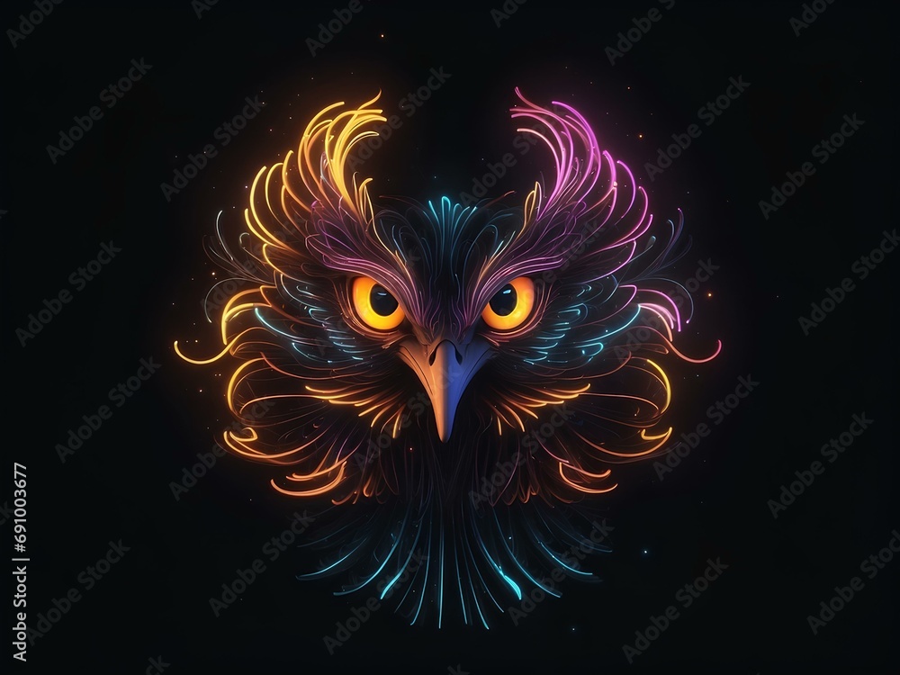 transparent glowing phonex face, glowing lines, black background, for design, isolated transparent glowing phonex face, glowing lines, black background, for design, isolated