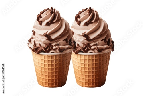 Chocolate ice cream scoops in a paper cup isolated on transparent or white background