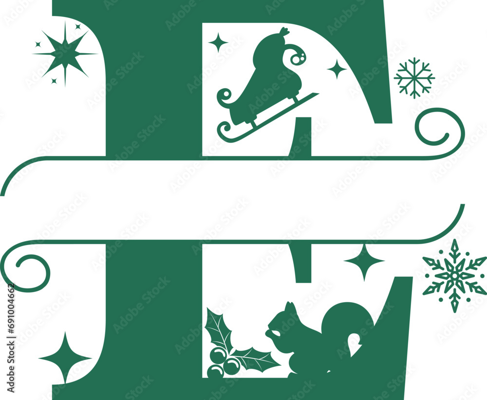 Fototapeta premium Letter E, Christmas Split Alphabet, Christmas Monogram, Christmas Letters