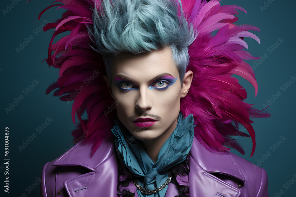 Fototapeta premium Portrait of man with bright make up 