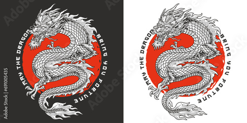 Japanese warrior dragon colorful sticker