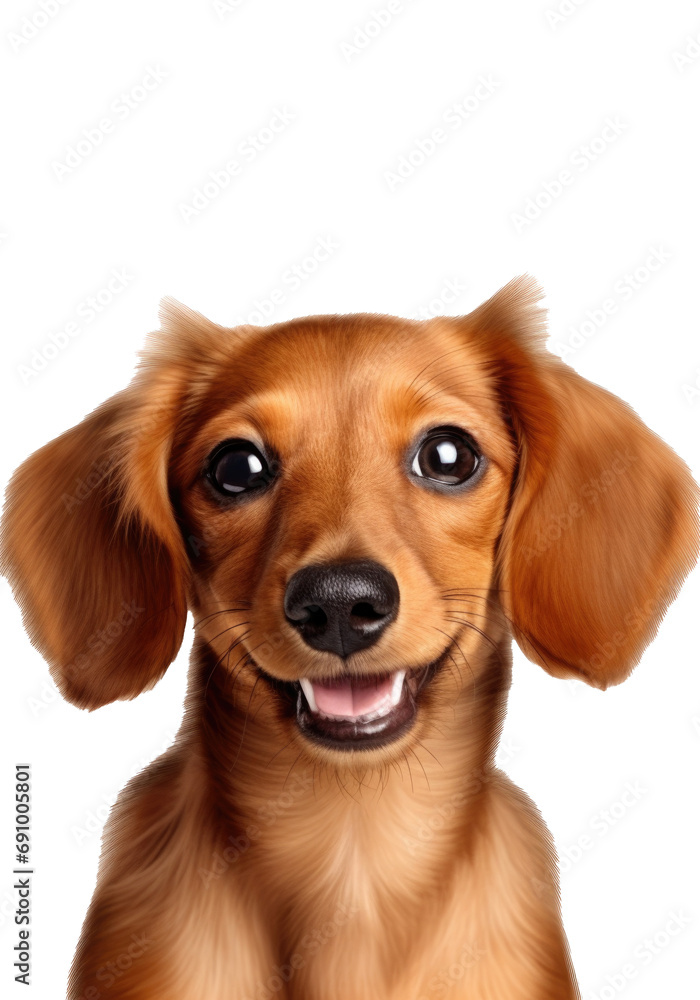 Cute playful dog looking happy isolated on transparent background. dachshund young dog posing