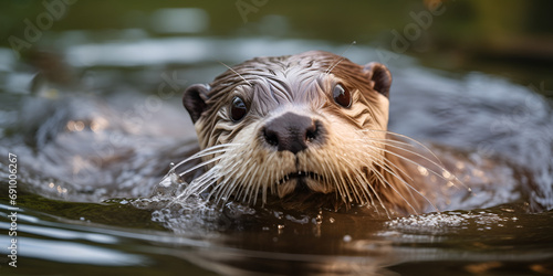 otter in the water ,A close up view of a playful otter Generative Ai