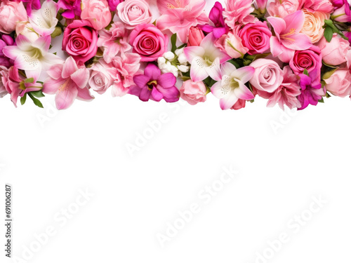 Beautiful pink rose and alstroemeria flowers isolated on  on transparent background