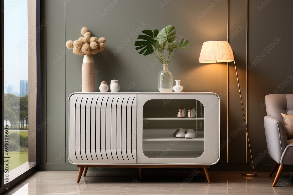 Modern shoe cabinet with two drawers on the upper part. Generative AI. - obrazy, fototapety, plakaty 