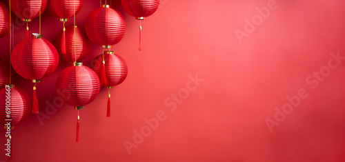 Red background with Chinese paper lanterns