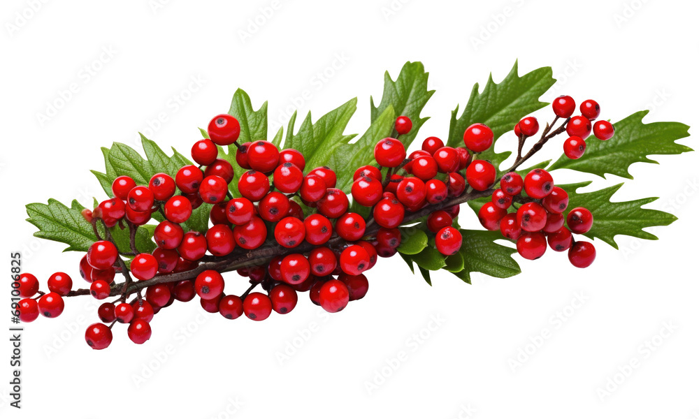 Green Christmas pine twigs and red berries of winterberry Holly on transparent background Green Christmas pine twigs and red berries of winterberry Holly on transparent background