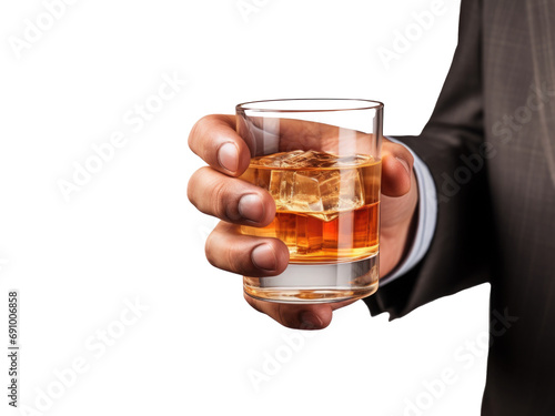 hand holding glass of whiskey isolated on transparent background
