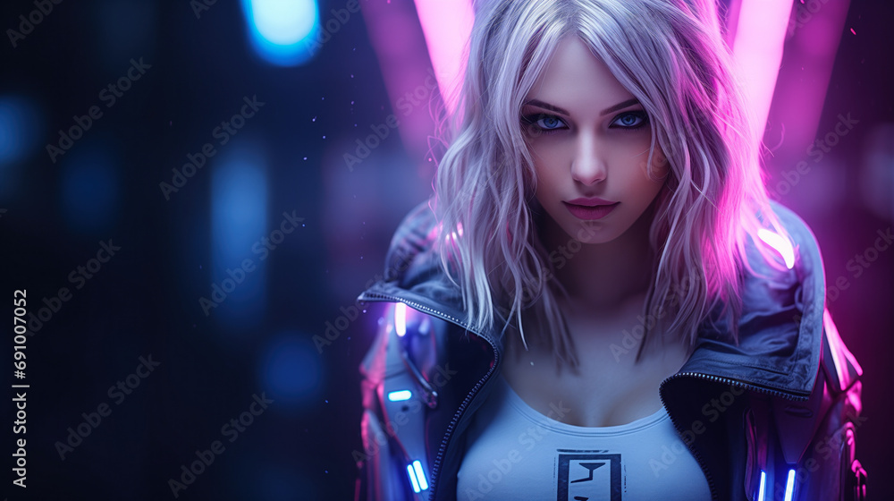 beautiful girl in cyberpunk style on a dark background beautiful girl in cyberpunk style on a dark background