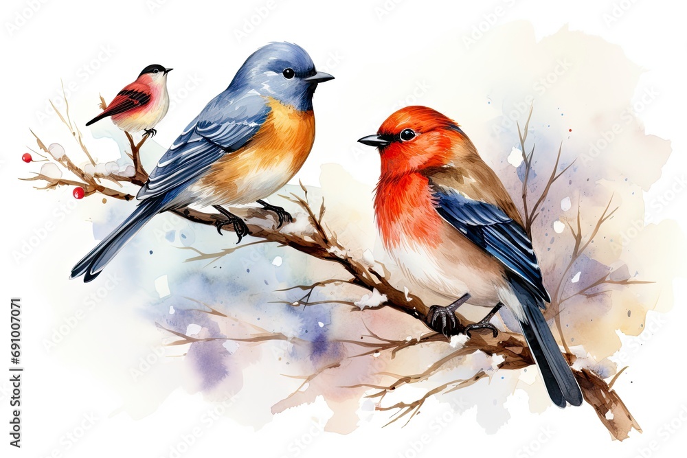 Fototapeta premium Birds Perched on Tree Branch