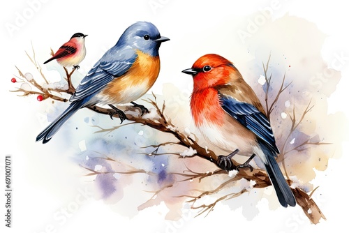 Birds Perched on Tree Branch