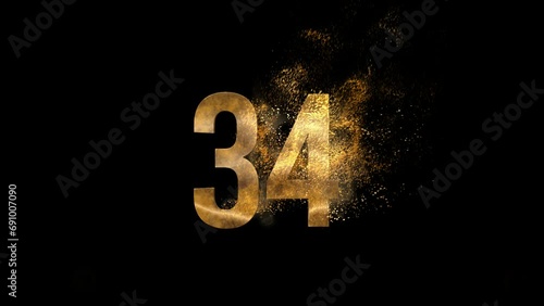 Golden number 34 from particles, numbering, thirty four, golden numbers, alpha channel photo