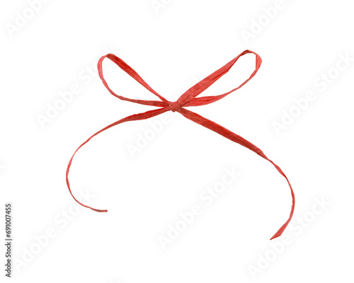Bow made of red paper ribbon isolated on white background