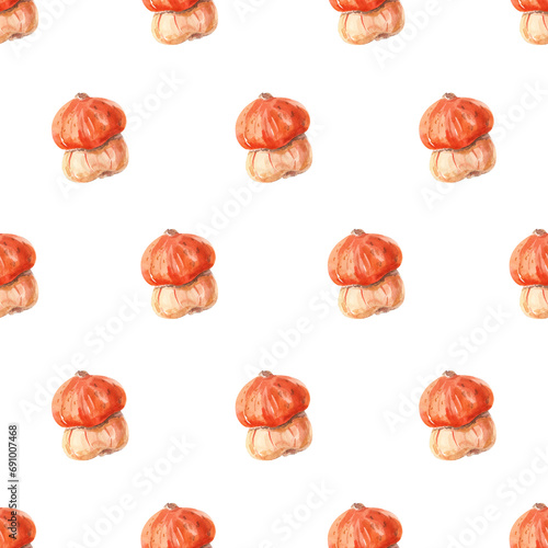 Watercolor seamless pattern with pumpkin. Fall background. Season decoration. Design for wrapping paper, wallpaper, textile, backdrop and other.