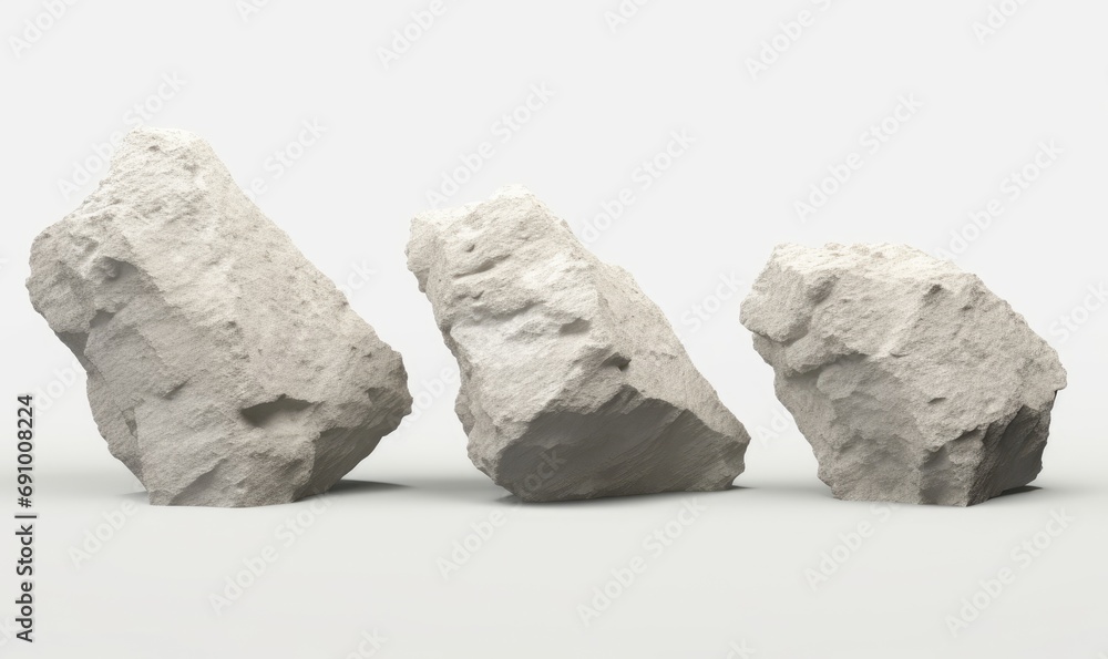 Naklejka premium Rock concrete shape white background 3d rendering, Generative AI 