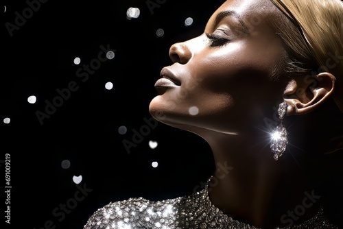 Woman face covered with beautiful diamonds photo