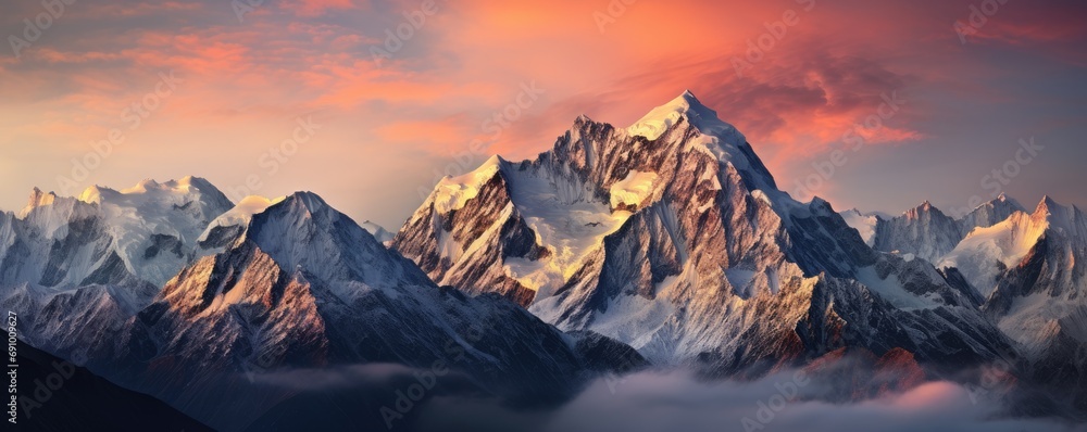 Beautiful landscape of amazing mountains with charming snowy peaks - obrazy, fototapety, plakaty 
