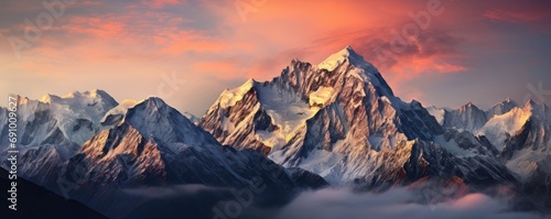 Beautiful landscape of amazing mountains with charming snowy peaks photo