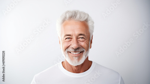 handsome old mature man smiling with clean teeth. for a dental ad isolated on white background photo