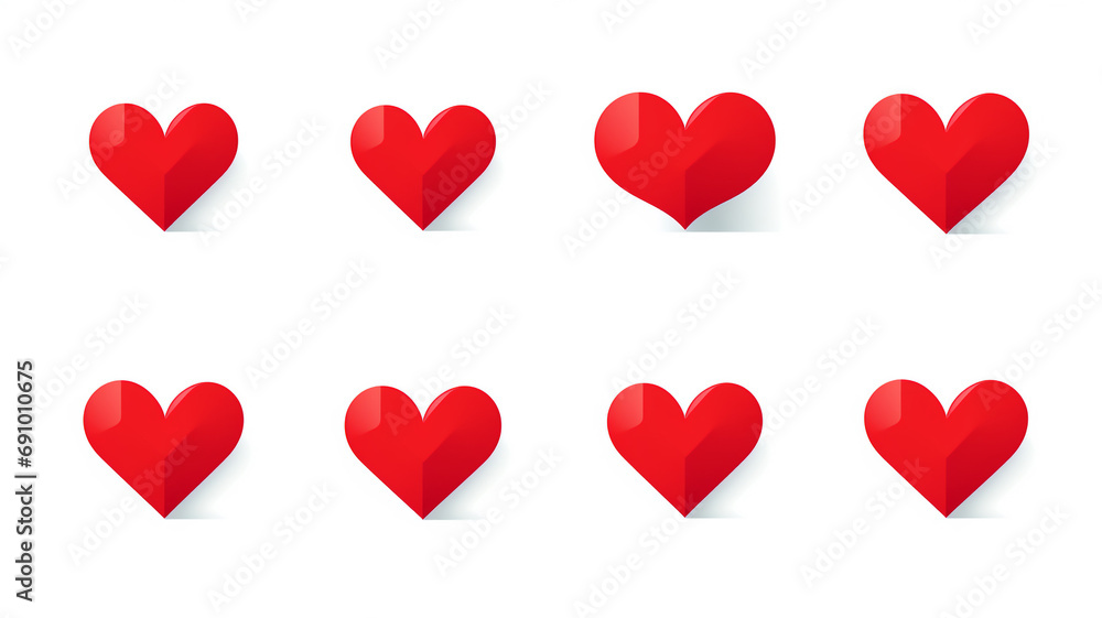 simple minimal flat red heart shape icons set isolated on white background simple minimal flat red heart shape icons set isolated on white background