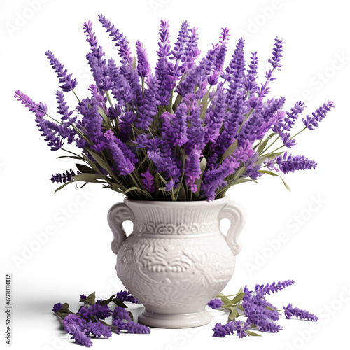 Lavender flowers in a vase isolated on transparent background. Generative AI