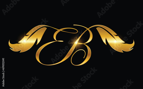 Golden EB Monogram Logo with feather 