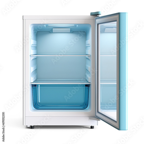Empty mini refrigerator. Cut out on transparent