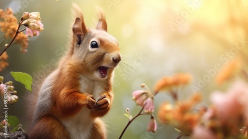 Portrait of happy squirrel rejoice with spring. © vlntn