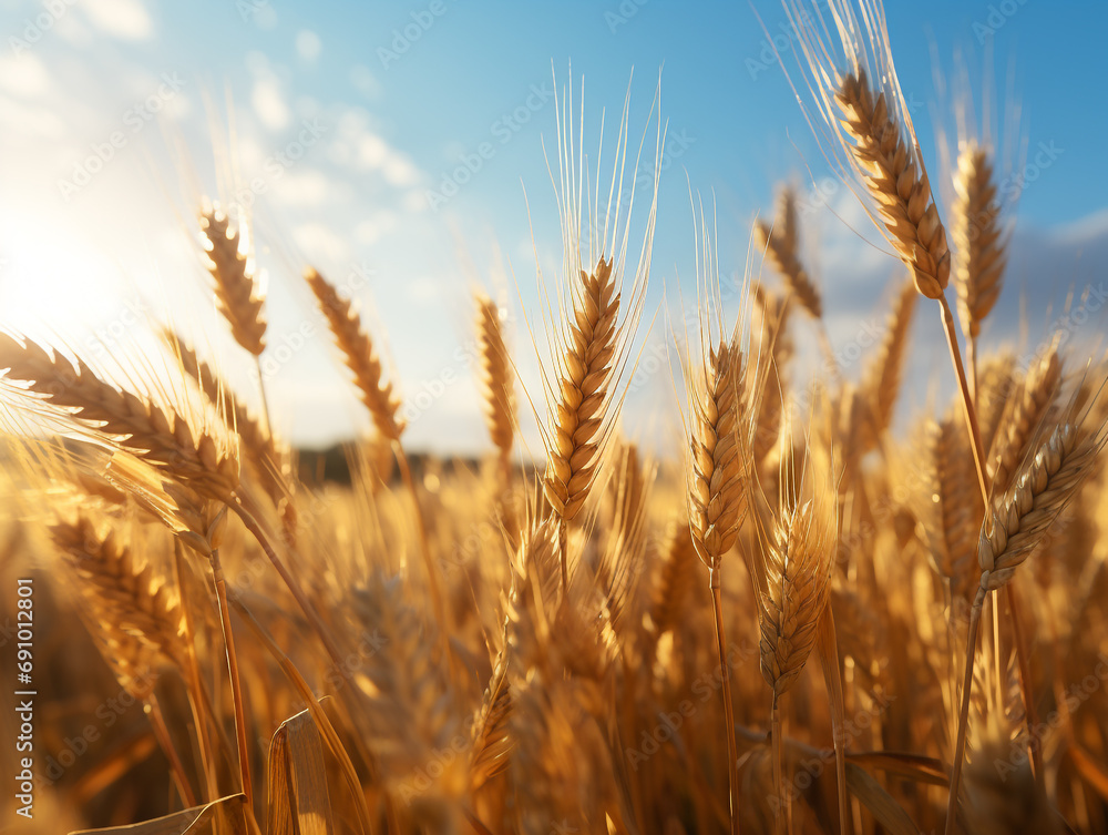 A vast sunlit field of golden wheat swaying in the breeze. A vast sunlit field of golden wheat swaying in the breeze.