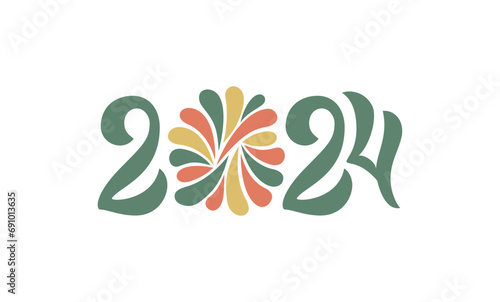 2024 Happy New Year greeting card.. Colorful and trendy design template for poster, banner, greeting and new year 2024 celebration. (ID: 691013635)