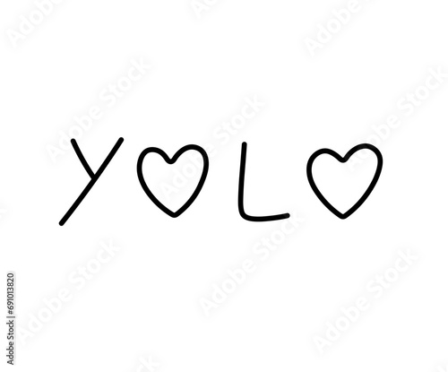 Vector isolated word YOLO tattoo lettering doodle hand drawn style colorless black and white contour line easy drawing