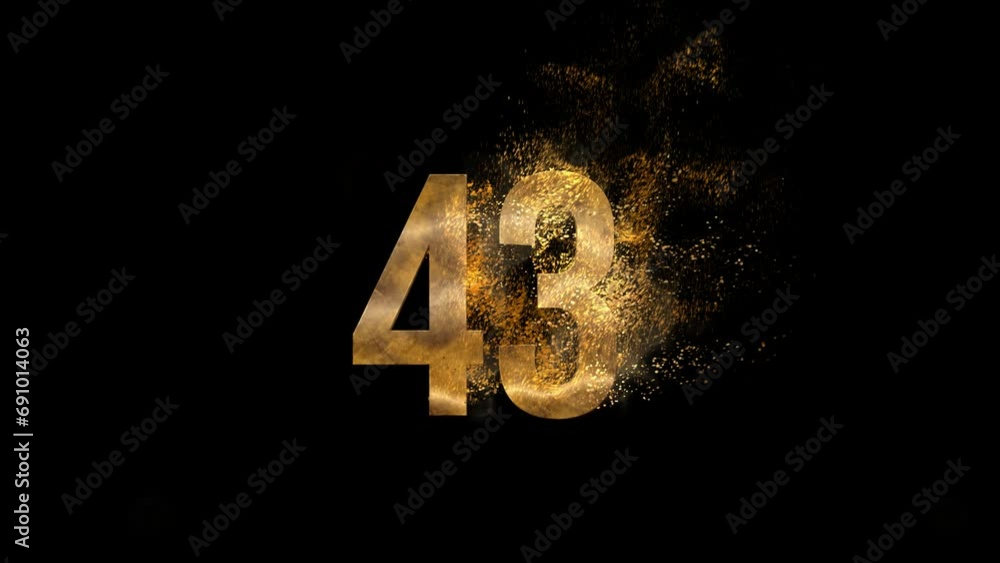 Golden number 43 from particles, numbering, forty three, golden numbers, alpha channel Golden number 43 from particles, numbering, forty three, golden numbers, alpha channel